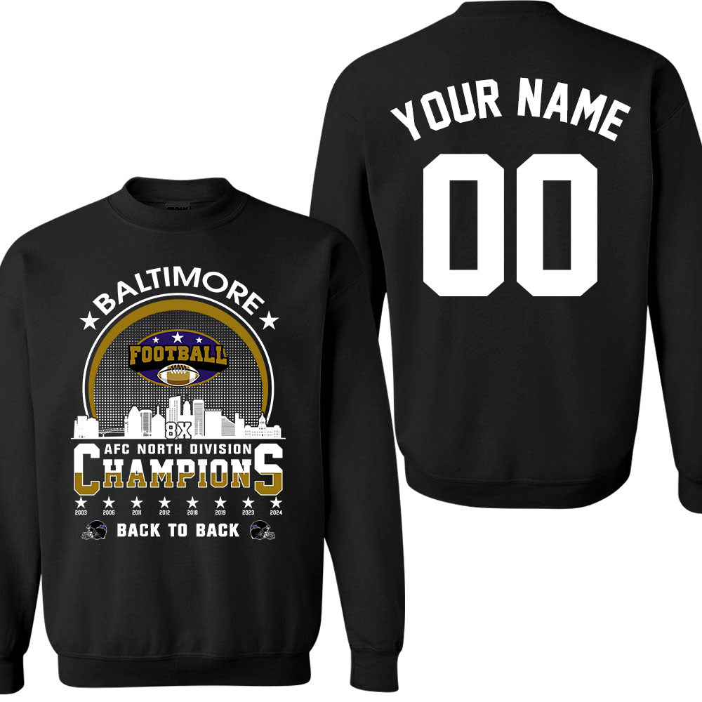 Baltimore Football 2024 AFC North Division Champions Skyline Double Sided Sweatshirt, 2024 AFC North Champs 2 Sided Custom Sweatshirt