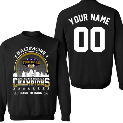 Baltimore Football 2024 AFC North Division Champions Skyline Double Sided Sweatshirt, 2024 AFC North Champs 2 Sided Custom Sweatshirt