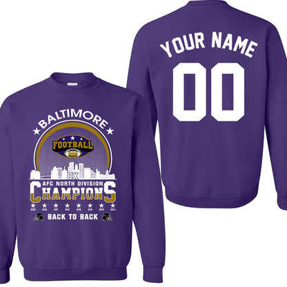 Baltimore Football 2024 AFC North Division Champions Skyline Double Sided Sweatshirt, 2024 AFC North Champs 2 Sided Custom Sweatshirt