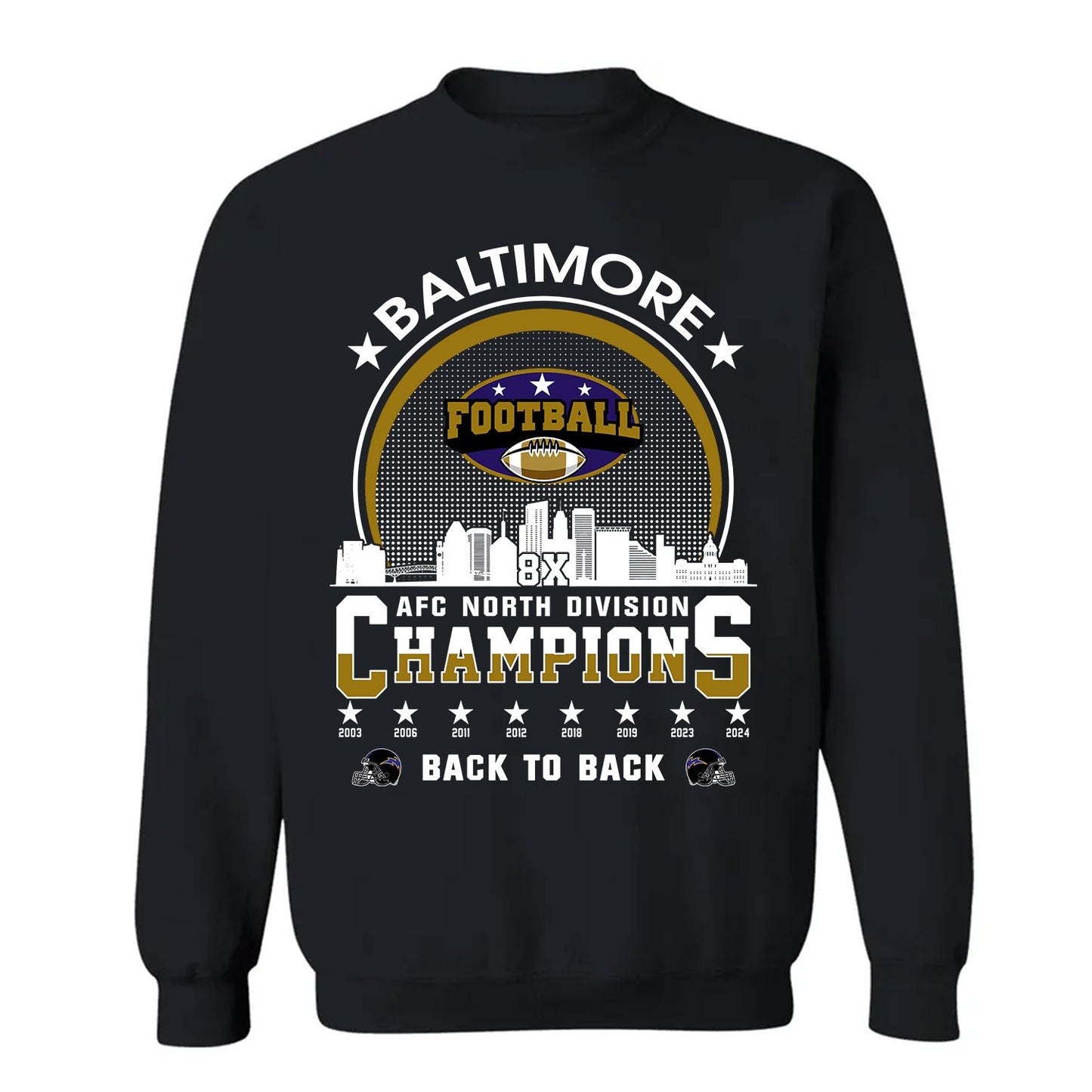 Baltimore Football 2024 AFC North Division Champions Skyline Shirts, 2024 AFC North Champs Apparel For Baltimore Football Fans