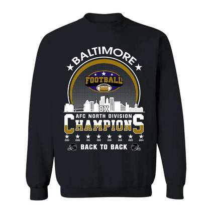 Baltimore Football 2024 AFC North Division Champions Skyline Shirts, 2024 AFC North Champs Apparel For Baltimore Football Fans