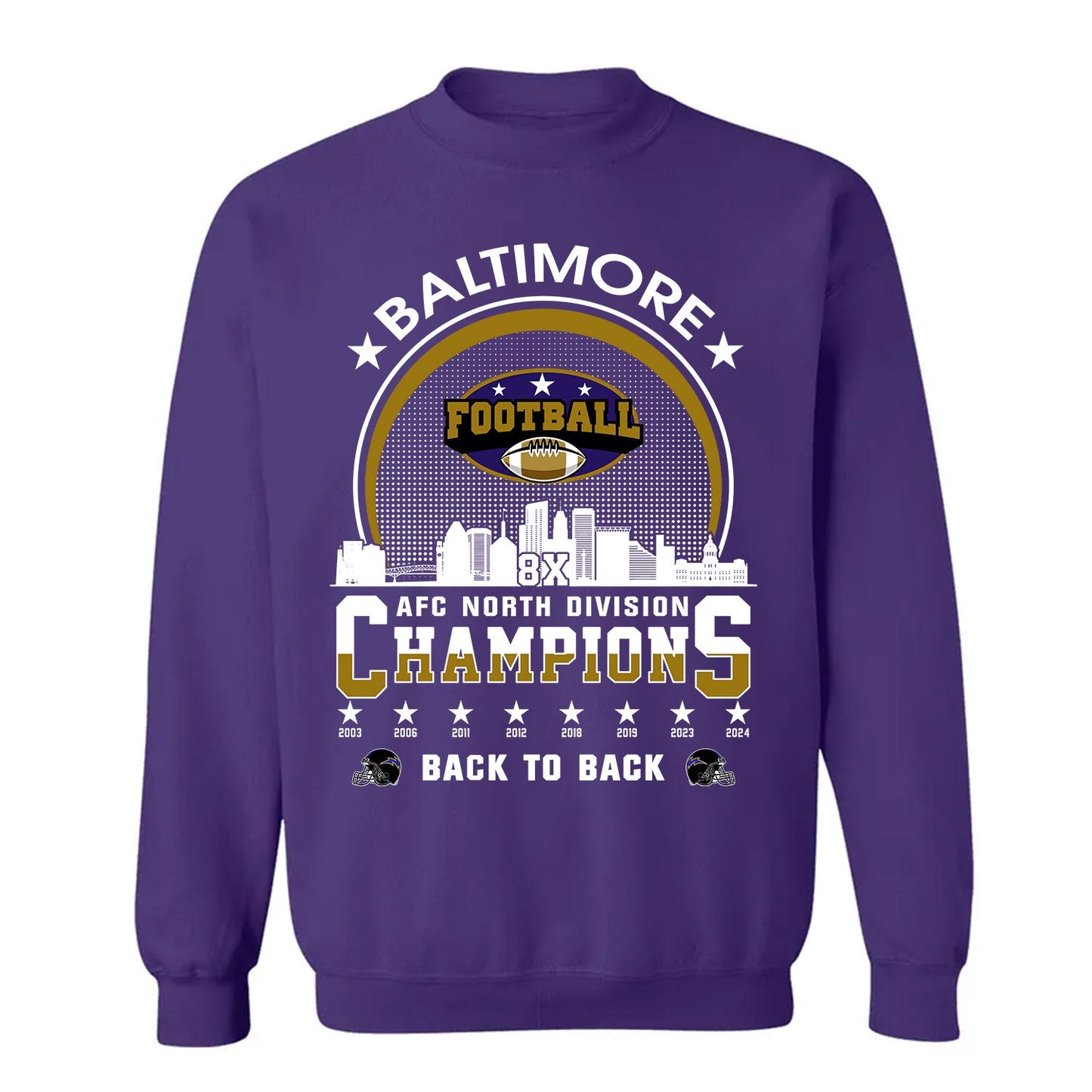 Baltimore Football 2024 AFC North Division Champions Skyline Shirts, 2024 AFC North Champs Apparel For Baltimore Football Fans