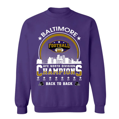 Baltimore Football 2024 AFC North Division Champions Skyline Shirts, 2024 AFC North Champs Apparel For Baltimore Football Fans
