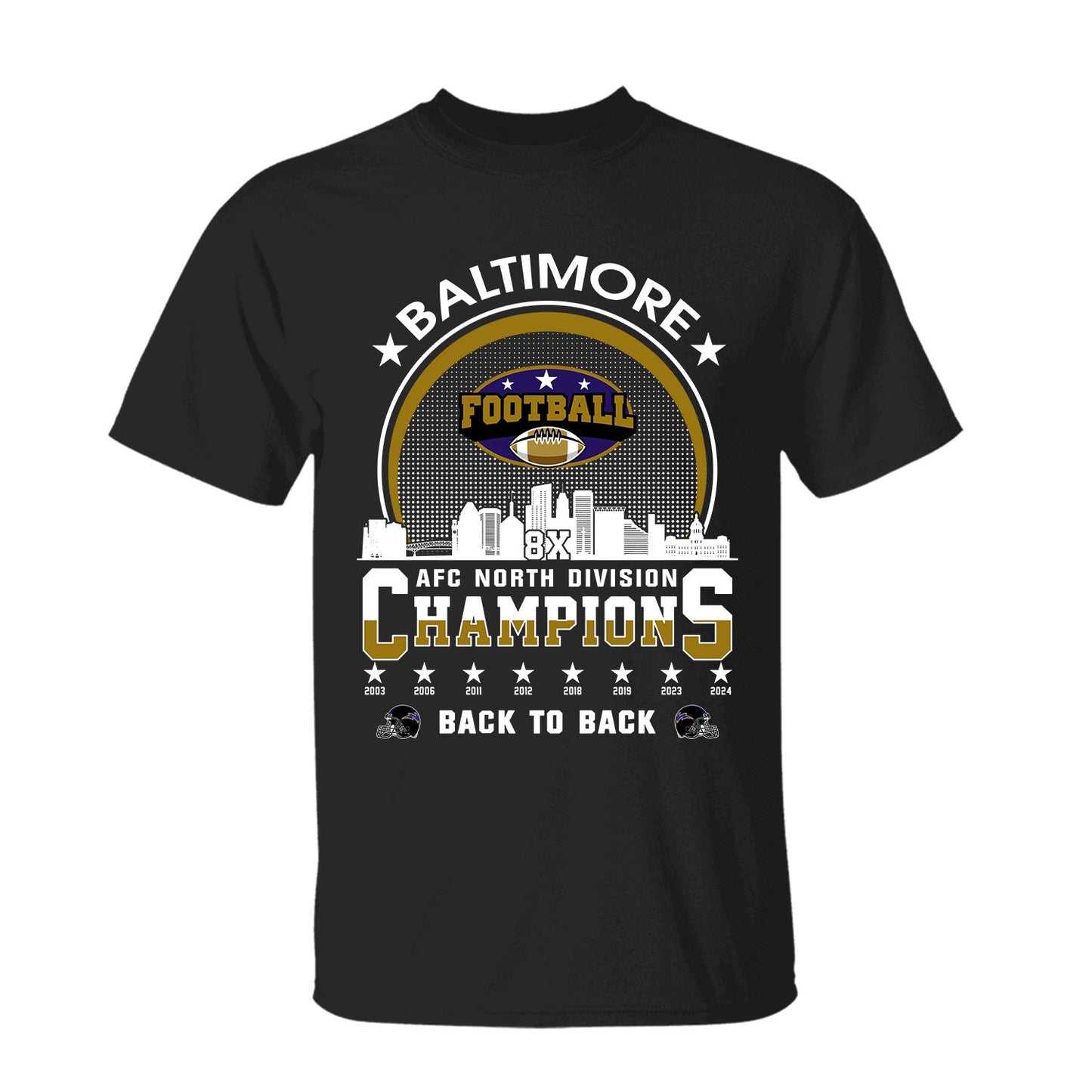 Baltimore Football 2024 AFC North Division Champions Skyline Shirts, 2024 AFC North Champs Apparel For Baltimore Football Fans