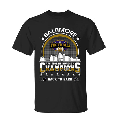 Baltimore Football 2024 AFC North Division Champions Skyline Shirts, 2024 AFC North Champs Apparel For Baltimore Football Fans