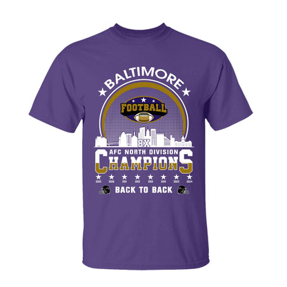 Baltimore Football 2024 AFC North Division Champions Skyline Shirts, 2024 AFC North Champs Apparel For Baltimore Football Fans
