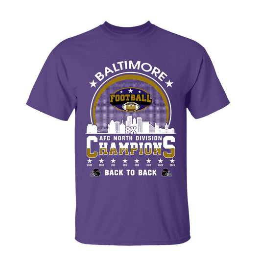 Baltimore Football 2024 AFC North Division Champions Skyline Shirts, 2024 AFC North Champs Apparel For Baltimore Football Fans