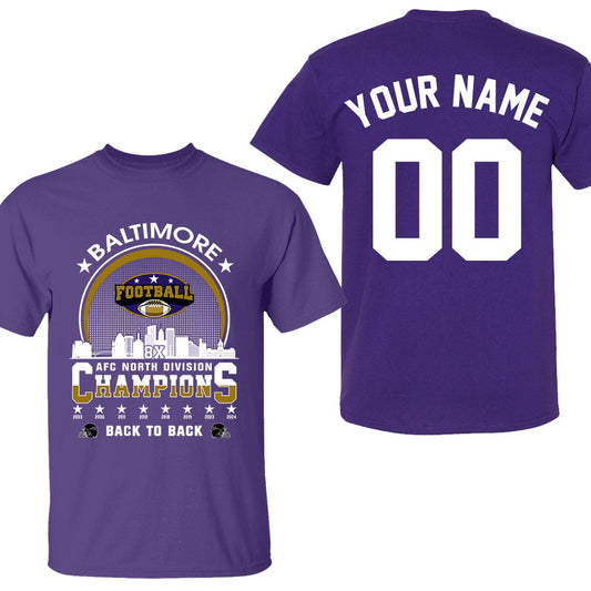Baltimore Football 2024 AFC North Division Champions Skyline Double Sided Shirts, 2024 AFC North Champs 2 Sided Custom Shirts