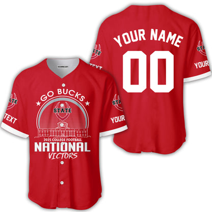 Go Bucks 2025 College Football Victors Custom Double Sided Baseball Jersey, National Winner Shirt, 2025 Champions Columbus Ohio Custom Baseball Jersey