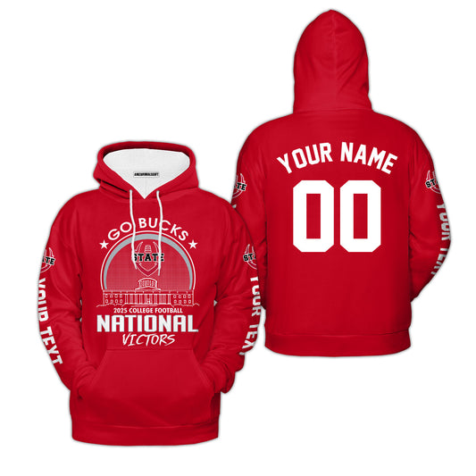 Go Bucks 2025 College Football Victors Custom Double Sided Hoodie, National Winner Skyline Hoodie, 2025 Champions Columbus Ohio Custom 2 Sided Hoodie