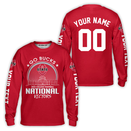 Go Bucks 2025 College Football Victors Custom Double Sided Long Sleeve, National Winner Shirts, 2025 Champions Columbus Ohio Custom Long Sleeve Shirts