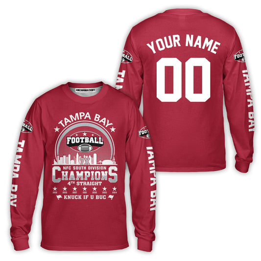 Tampa Bay Football 2024 NFC South Division Champions Skyline Custom Long Sleeve, 2024 NFC South Champs Champions Custom Double Sided Long Sleeve Shirt