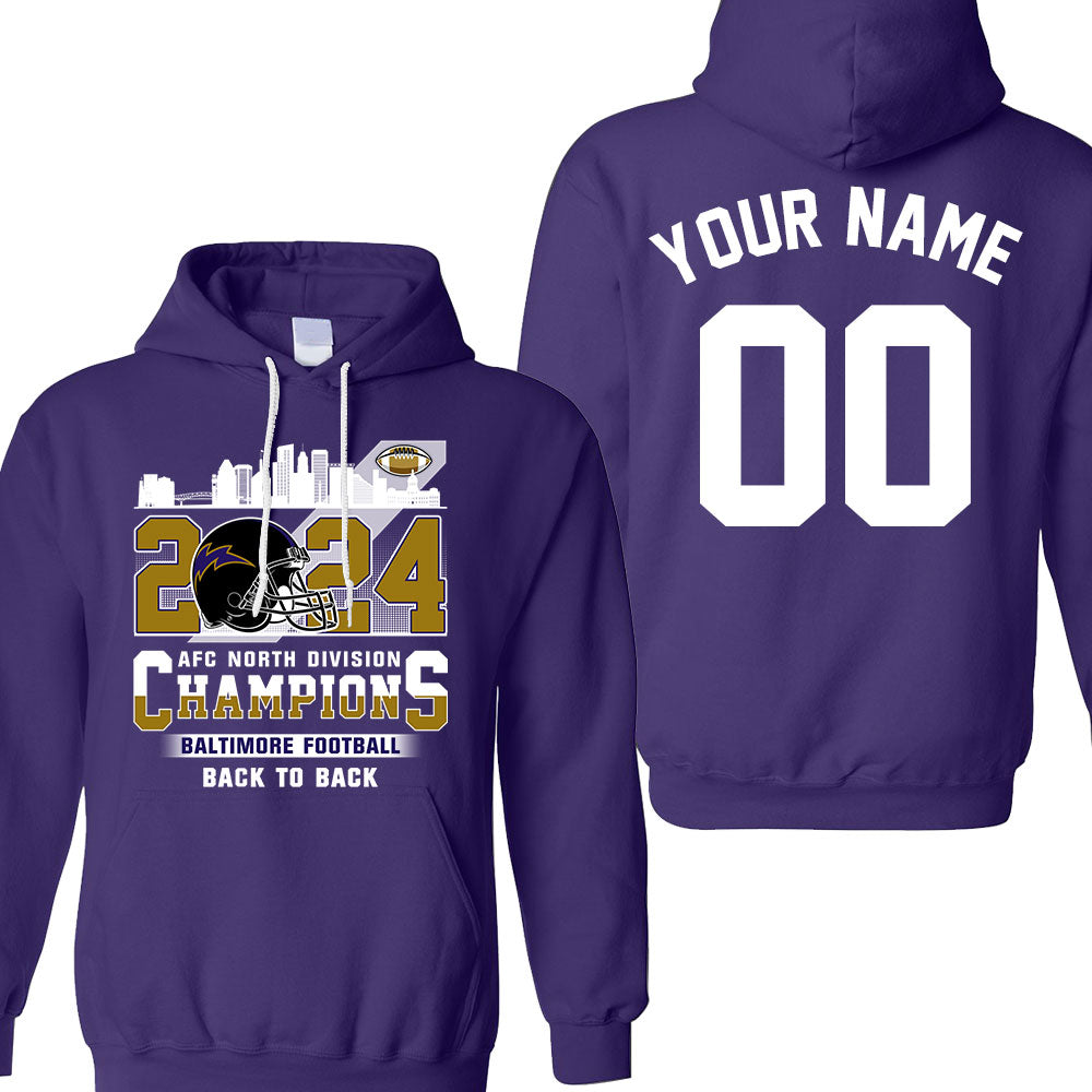 2024 Baltimore Football AFC North Division Champions Skyline Double Sided Shirts, 2024 AFC North Champs 2 Sided Custom Shirts