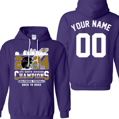 2024 Baltimore Football AFC North Division Champions Skyline Double Sided Shirts, 2024 AFC North Champs 2 Sided Custom Shirts