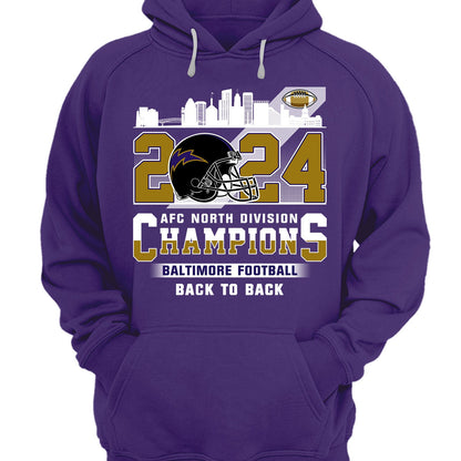 2024 Baltimore Football AFC North Division Champions Skyline Long Sleeve Shirt, 2024 AFC North Champs Long Sleeve Shirts For Baltimore Football Fans