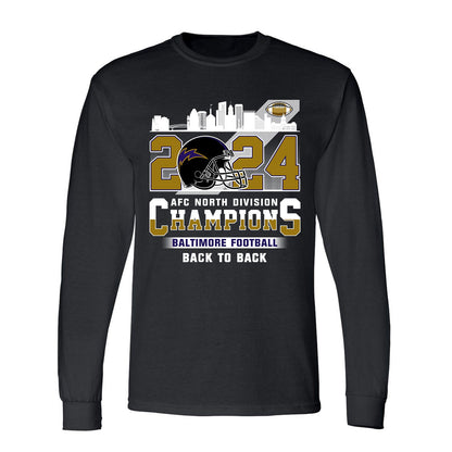 2024 Baltimore Football AFC North Division Champions Skyline Long Sleeve Shirt, 2024 AFC North Champs Long Sleeve Shirts For Baltimore Football Fans