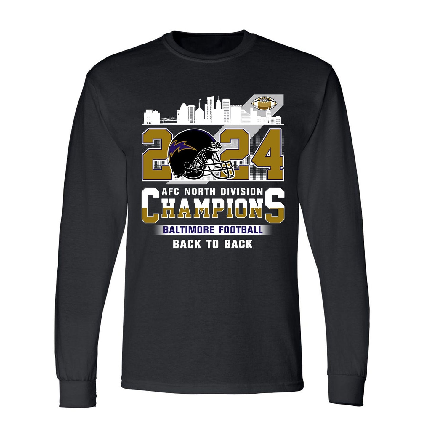 2024 Baltimore Football AFC North Division Champions Skyline Sweatshirt, 2024 AFC North Champs Sweatshirt For Baltimore Football Fans