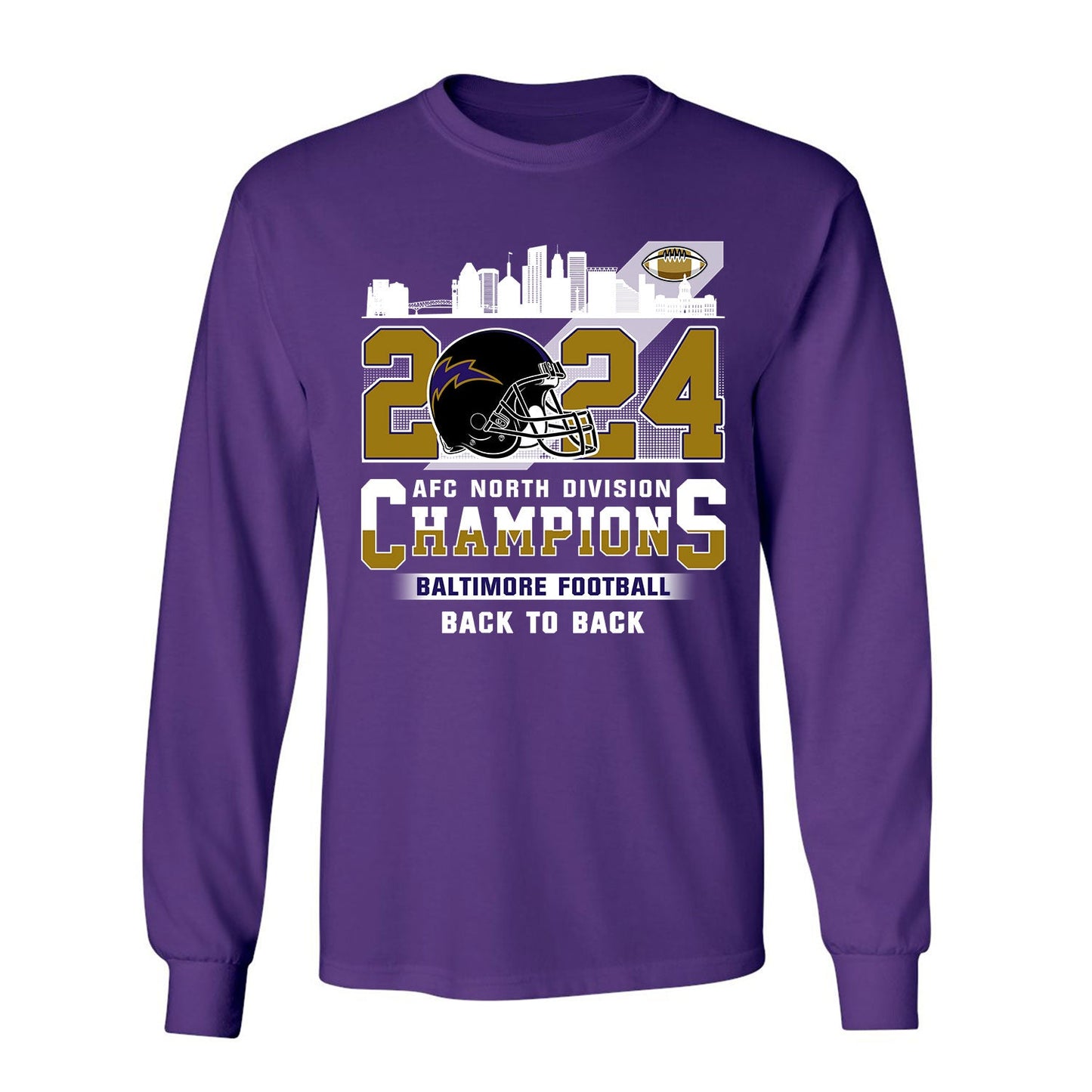 2024 Baltimore Football AFC North Division Champions Skyline Long Sleeve Shirt, 2024 AFC North Champs Long Sleeve Shirts For Baltimore Football Fans