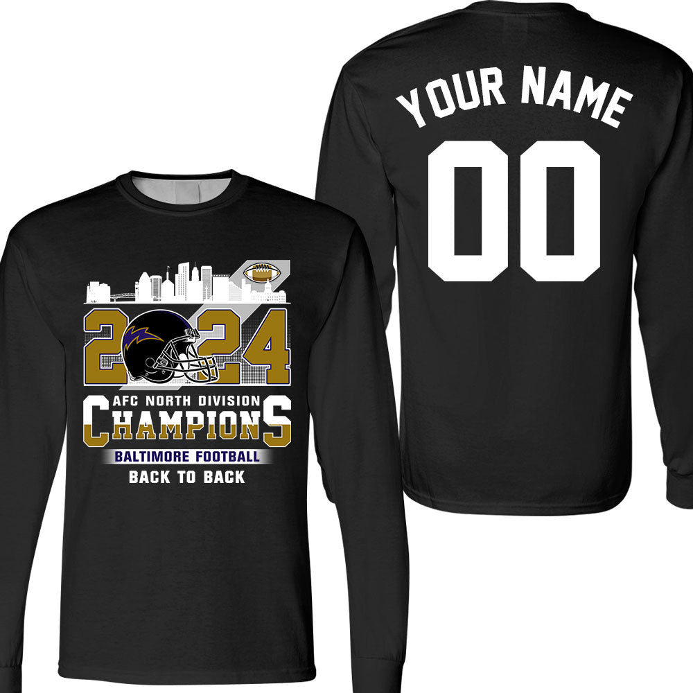 2024 Baltimore Football AFC North Division Champions Skyline Double Sided Shirts, 2024 AFC North Champs 2 Sided Custom Shirts