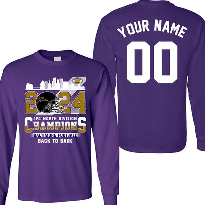 2024 Baltimore Football AFC North Division Champions Skyline Double Sided Shirts, 2024 AFC North Champs 2 Sided Custom Shirts