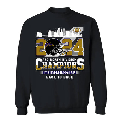 2024 Baltimore Football AFC North Division Champions Skyline Long Sleeve Shirt, 2024 AFC North Champs Long Sleeve Shirts For Baltimore Football Fans