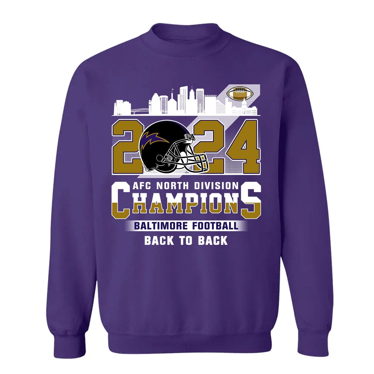 2024 Baltimore Football AFC North Division Champions Skyline Long Sleeve Shirt, 2024 AFC North Champs Long Sleeve Shirts For Baltimore Football Fans
