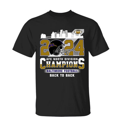 2024 Baltimore Football AFC North Division Champions Skyline Long Sleeve Shirt, 2024 AFC North Champs Long Sleeve Shirts For Baltimore Football Fans