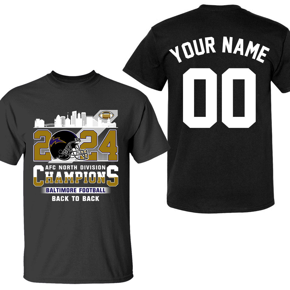 2024 Baltimore Football AFC North Division Champions Skyline Double Sided Shirts, 2024 AFC North Champs 2 Sided Custom Shirts