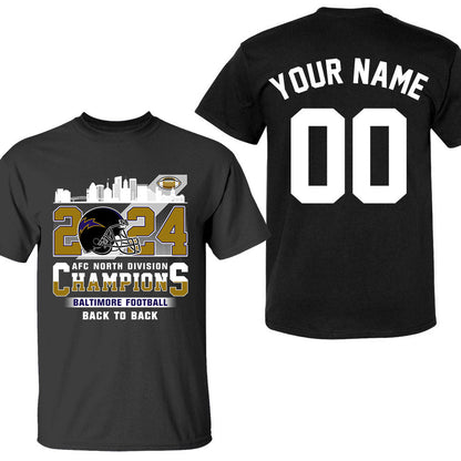 2024 Baltimore Football AFC North Division Champions Skyline Double Sided Shirts, 2024 AFC North Champs 2 Sided Custom Shirts