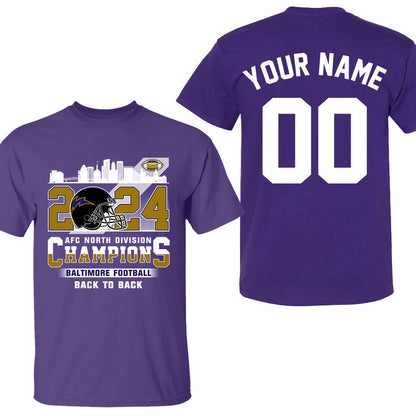 2024 Baltimore Football AFC North Division Champions Skyline Double Sided Shirts, 2024 AFC North Champs 2 Sided Custom Shirts