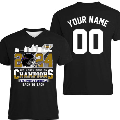 2024 Baltimore Football AFC North Division Champions Skyline Double Sided Shirts, 2024 AFC North Champs 2 Sided Custom Shirts