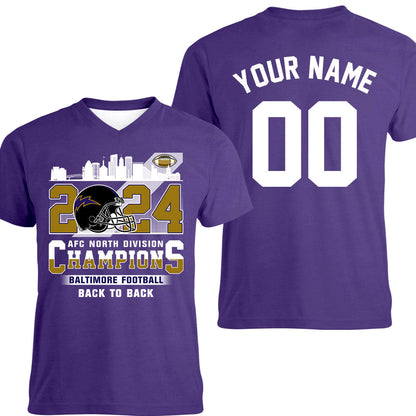 2024 Baltimore Football AFC North Division Champions Skyline Double Sided Shirts, 2024 AFC North Champs 2 Sided Custom Shirts