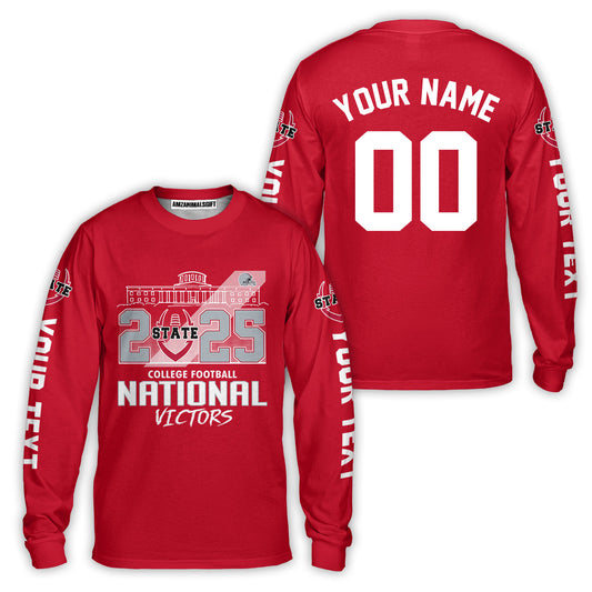 Go Bucks 2025 National Winner Custom 2 Sided Long Sleeve Shirt, College Football Victors Shirt, 2025 Champions Columbus Ohio Custom Long Sleeve Shirts