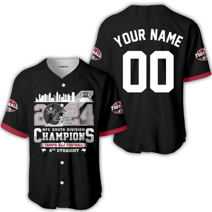 2024 Tampa Bay Football NFC South Division Champions Skyline Custom Baseball Jersey, 2024 NFC South Champs Custom Double Sided Baseball Jersey Shirts