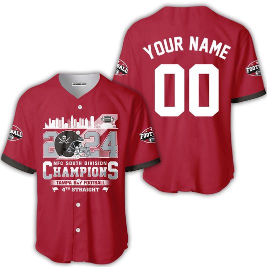 2024 Tampa Bay Football NFC South Division Champions Skyline Custom Baseball Jersey, 2024 NFC South Champs Custom Double Sided Baseball Jersey Shirts