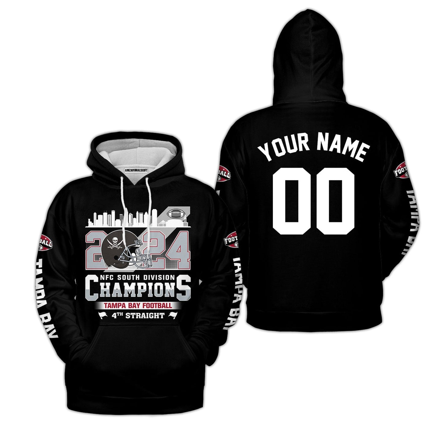 2024 Tampa Bay Football NFC South Division Champions Skyline Custom Sweatshirt, 2024 NFC South Champs Champions Custom Double Sided Sweatshirt