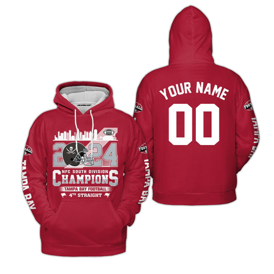 2024 Tampa Bay Football NFC South Division Champions Skyline Custom Hoodie, 2024 NFC South Champs Champions Custom Double Sided Hoodie