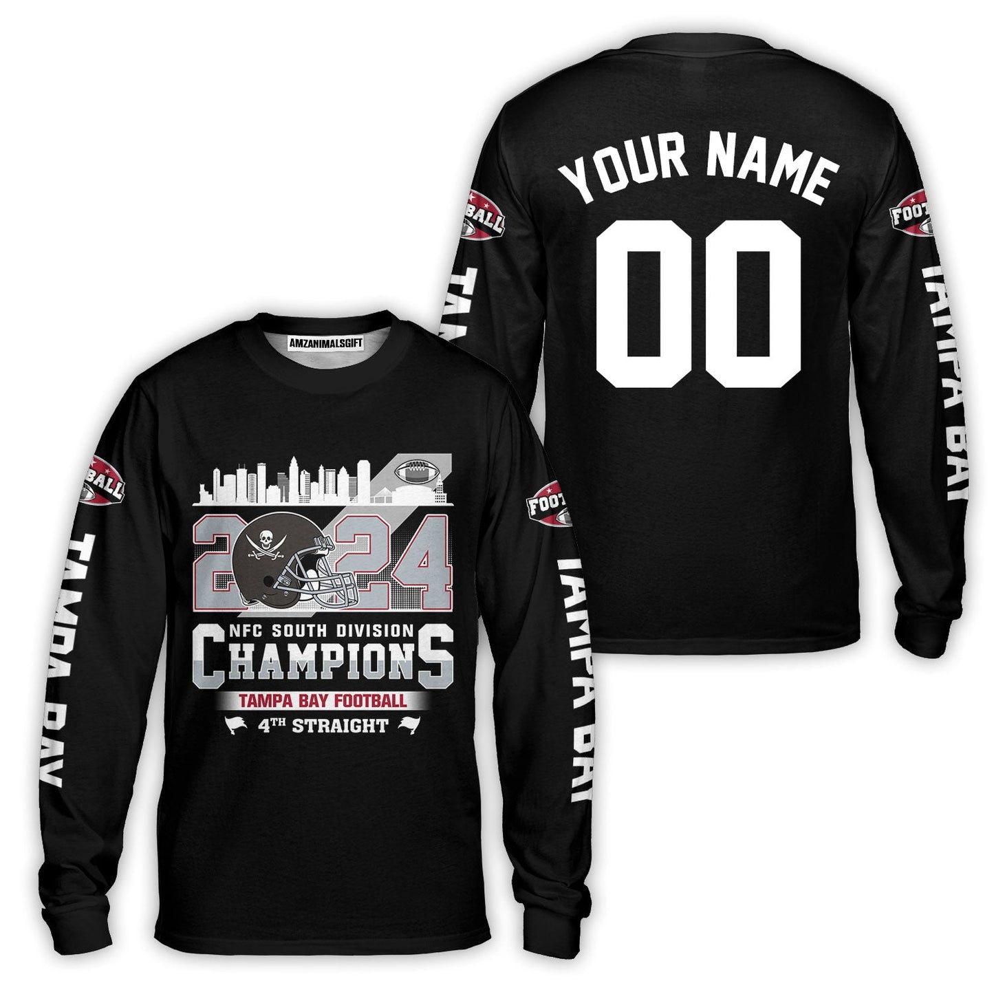 2024 Tampa Bay Football NFC South Division Champions Skyline Custom V-neck Jersey, 2024 NFC South Champs Custom Double Sided V-neck Jersey Shirts
