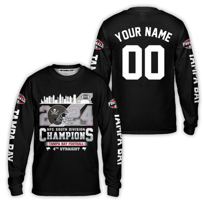 2024 Tampa Bay Football NFC South Division Champions Skyline Custom Baseball Jersey, 2024 NFC South Champs Custom Double Sided Baseball Jersey Shirts