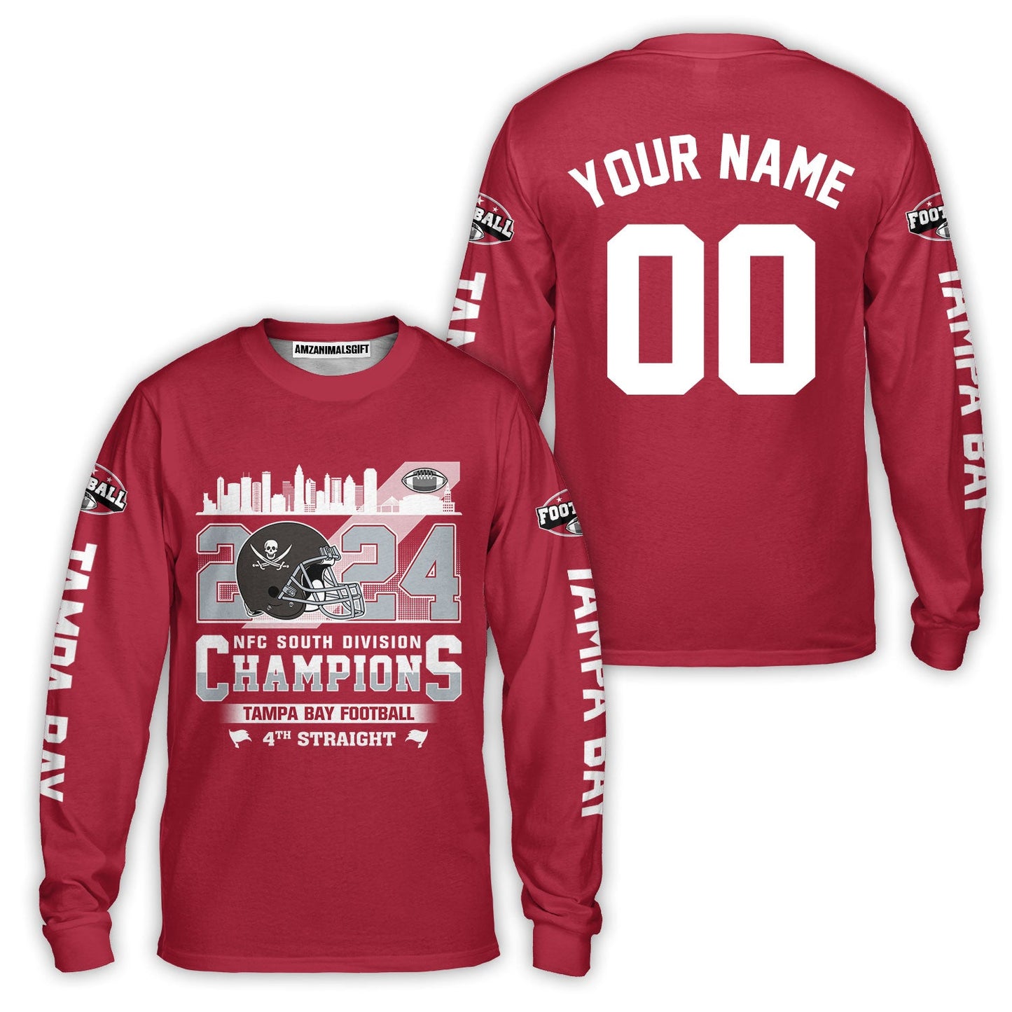 2024 Tampa Bay Football NFC South Division Champions Skyline Custom Hoodie, 2024 NFC South Champs Champions Custom Double Sided Hoodie