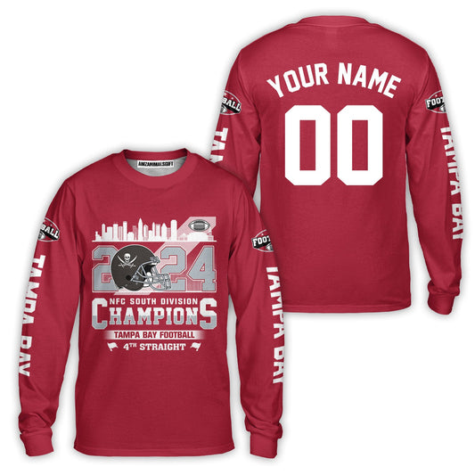 2024 Tampa Bay Football NFC South Division Champions Skyline Custom Long Sleeve, 2024 NFC South Champs Champions Custom Double Sided Long Sleeve Shirt