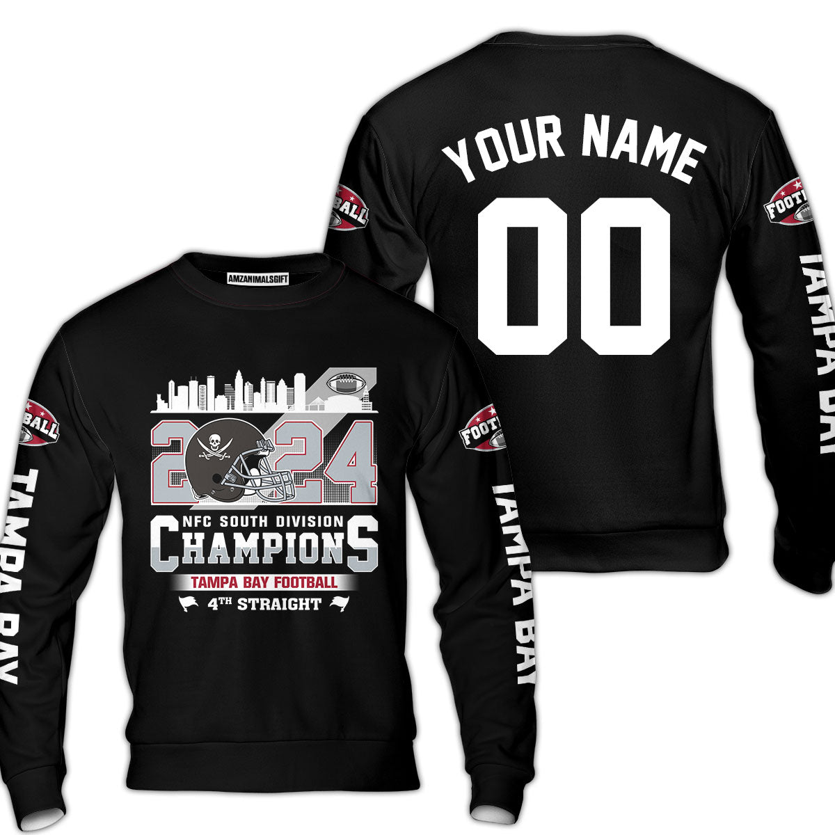 2024 Tampa Bay Football NFC South Division Champions Skyline Custom Long Sleeve, 2024 NFC South Champs Champions Custom Double Sided Long Sleeve Shirt