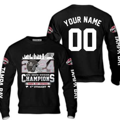 2024 Tampa Bay Football NFC South Division Champions Skyline Custom Long Sleeve, 2024 NFC South Champs Champions Custom Double Sided Long Sleeve Shirt