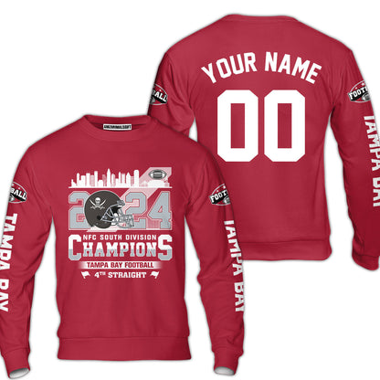 2024 Tampa Bay Football NFC South Division Champions Skyline Custom Sweatshirt, 2024 NFC South Champs Champions Custom Double Sided Sweatshirt