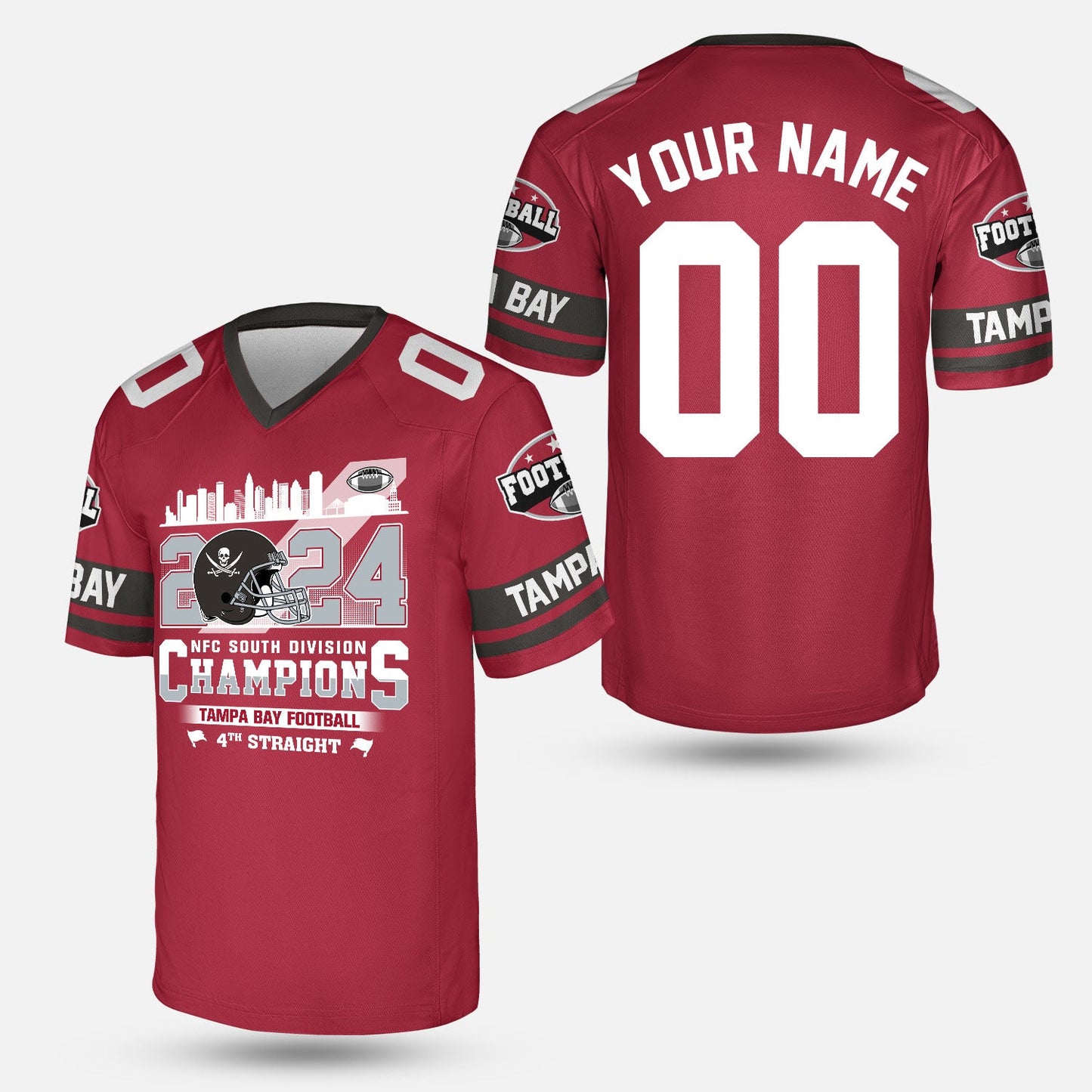 2024 Tampa Bay Football NFC South Division Champions Skyline Custom Long Sleeve, 2024 NFC South Champs Champions Custom Double Sided Long Sleeve Shirt