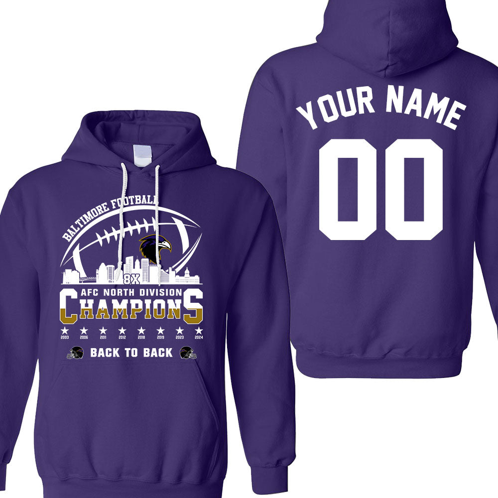 Baltimore Football 2024 AFC North Division Champions Skyline 2 Sided Shirts, 2024 AFC North Champs Custom Double Sided Shirts
