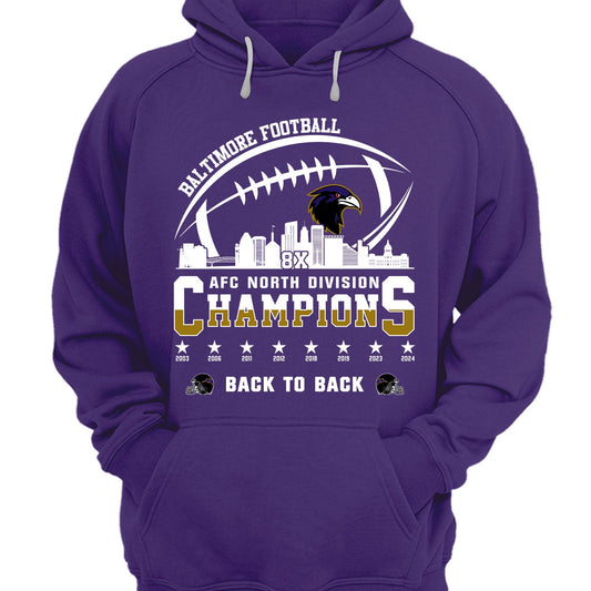 Baltimore Football 2024 AFC North Division Champions Skyline Hoodie, 2024 AFC North Champs Hoodie For Baltimore Football Fans