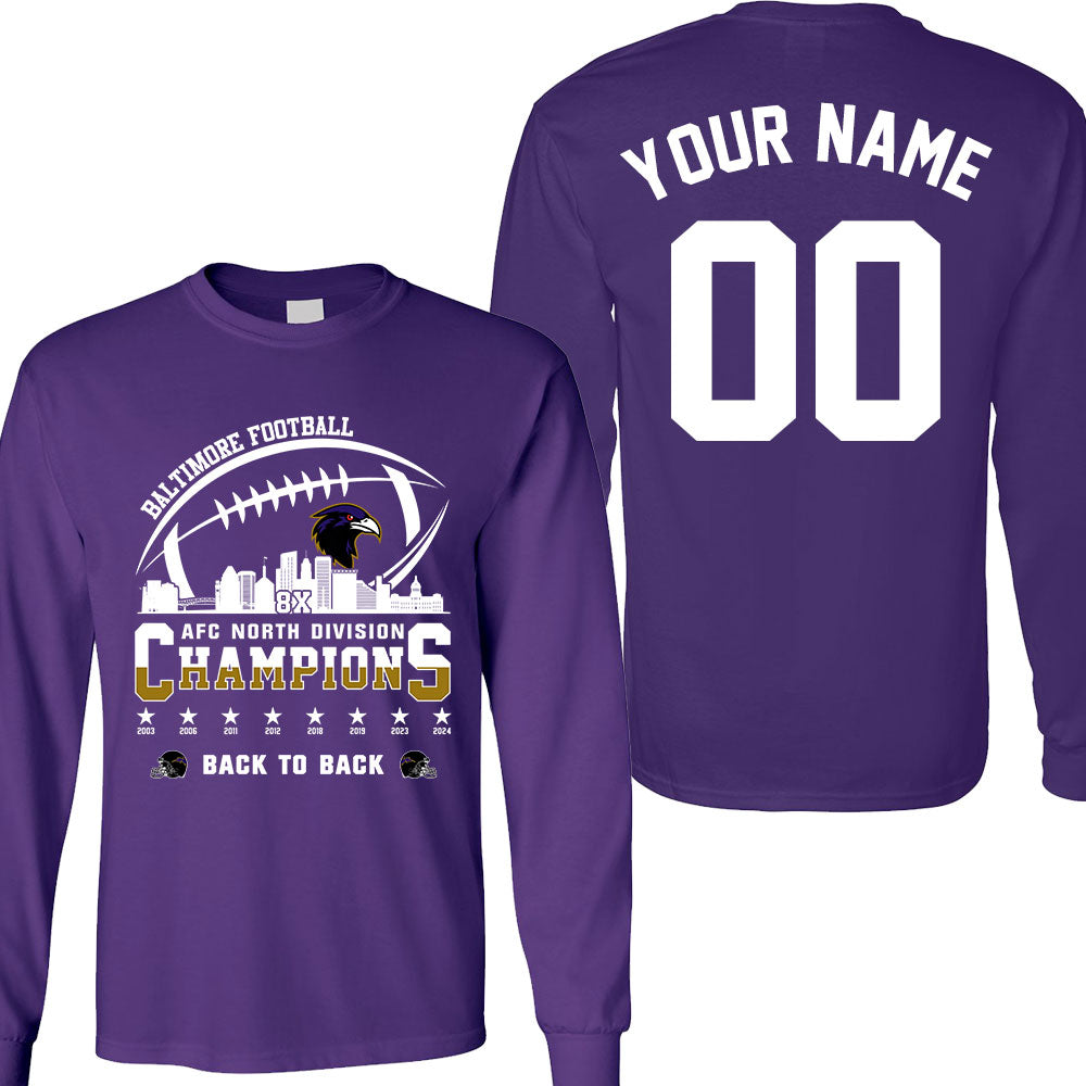 Baltimore Football 2024 AFC North Division Champions Skyline 2 Sided Shirts, 2024 AFC North Champs Custom Double Sided Shirts