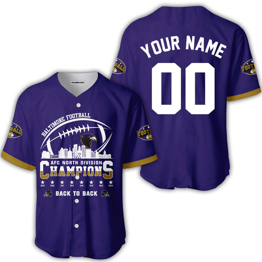 Custom Baltimore Football 2024 AFC North Division Champions Skyline Baseball Jersey, 2024 AFC North Champs Champions Custom 2 Sided Baseball Jersey