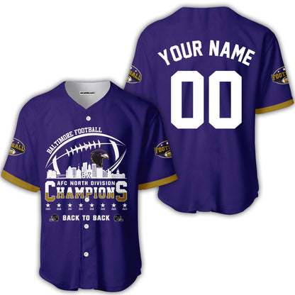 Custom Baltimore Football 2024 AFC North Division Champions Skyline V-neck  Jersey, 2024 AFC North Champs Champions Custom 2 Sided V-neck Jersey Shirt